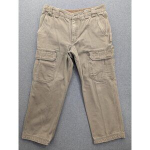 Duluth Trading Co Cargo Pants Mens 34x28 Beige Canvas Workwear Utility Pockets